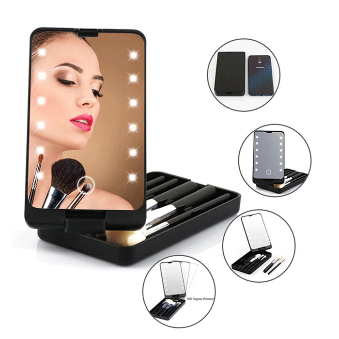 GlowView™ - LED Mirror with Makeup Brush Holder