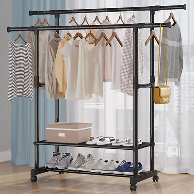 FlexiRack Duo – Adjustable Clothes Rack with Wheels