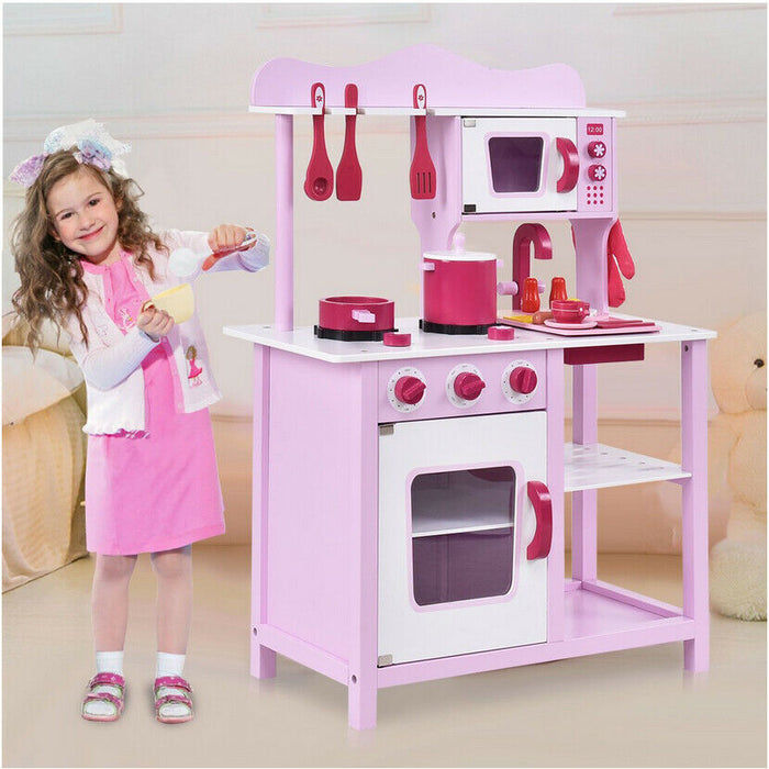 Toddler Wooden Play Kitchen Set - Pink