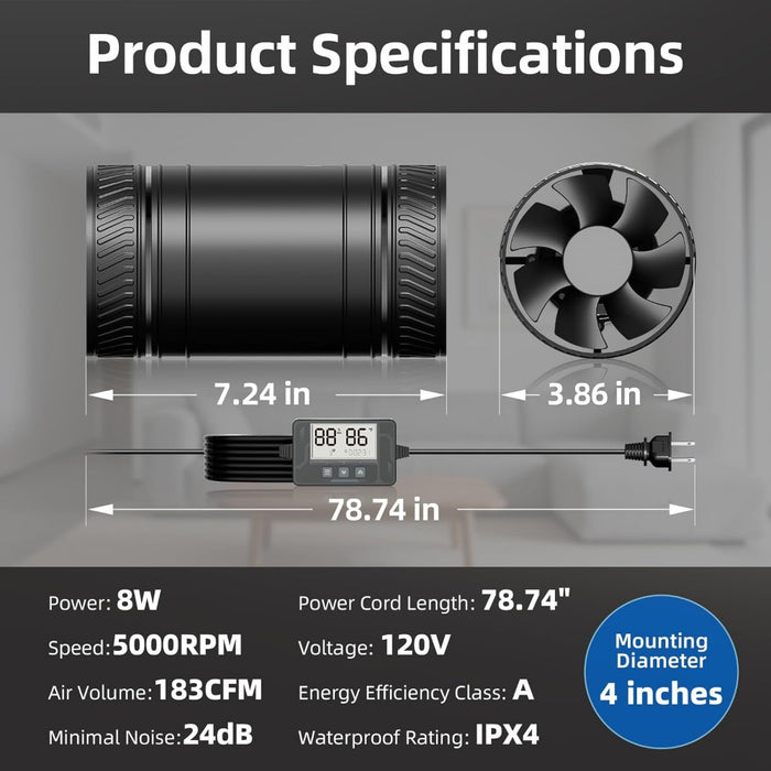 ClimaBreeze - Upgraded 4-Inch Inline Duct Fan