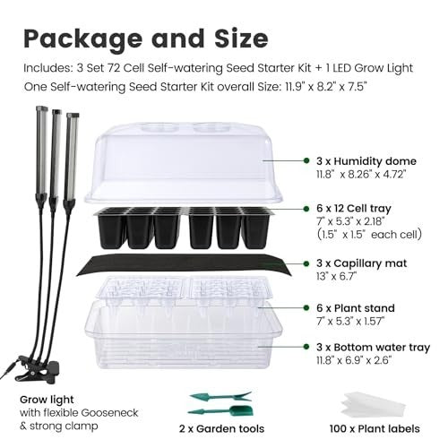 GreenStart - 72 Cell Self-Watering Seed Starter Trays with Grow Light