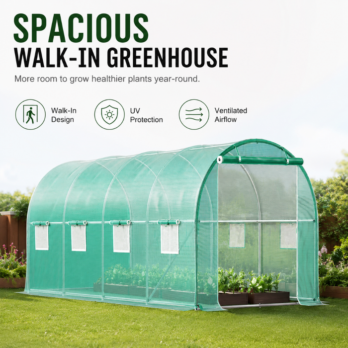 Backyard Bloom - 15x7x7 ft Walk-in Tunnel Greenhouse