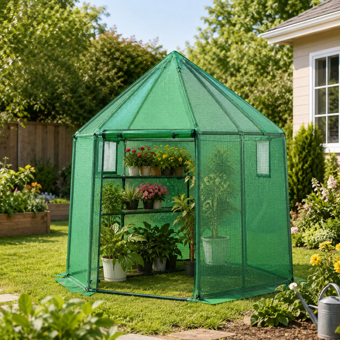 6.5' Mini Walk-in Greenhouse w/ PE Cover
