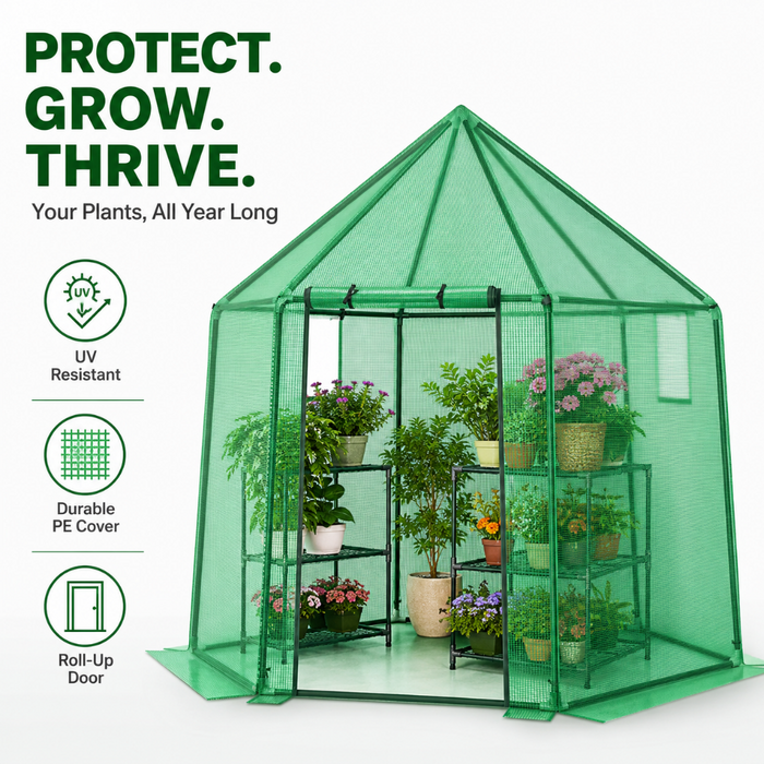 6.5' Mini Walk-in Greenhouse w/ PE Cover