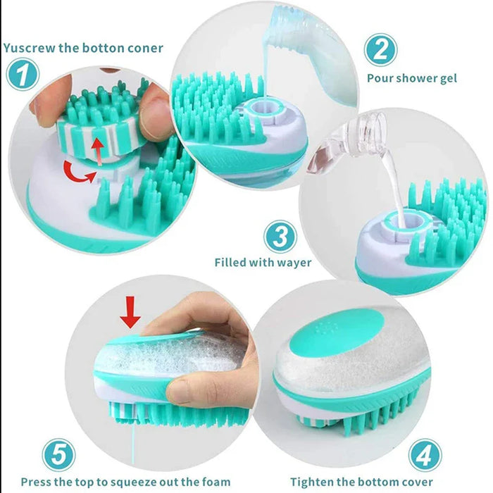 SilkyPaws - Pet Bath Brush with Shampoo Dispenser