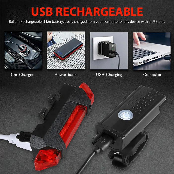 BrightRide USB Rechargeable Bike Light Set - Front & Rear Safety-5