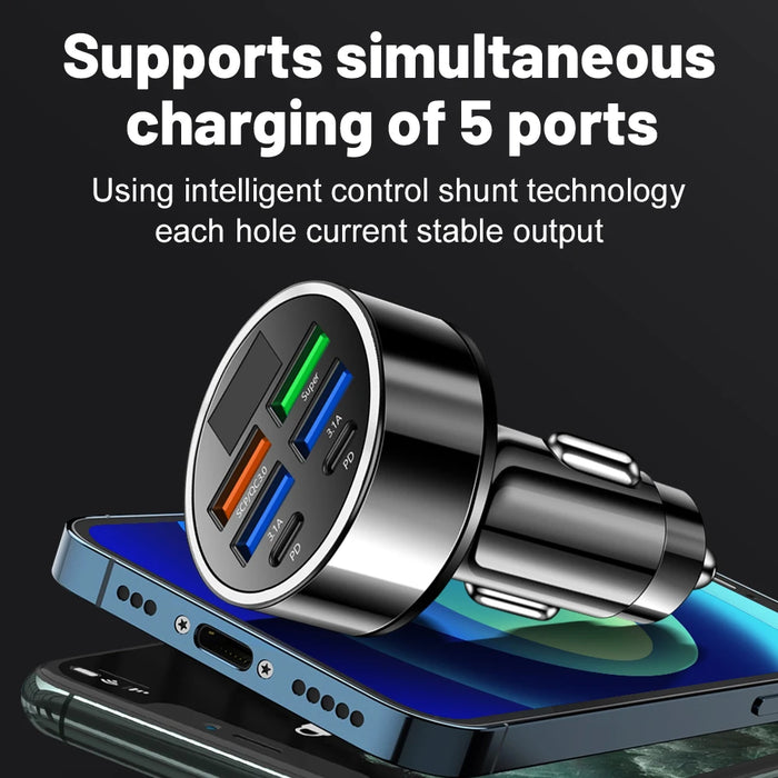 FastCharge Pro 100W 6-Port Car Charger with PD & QC3.0-3