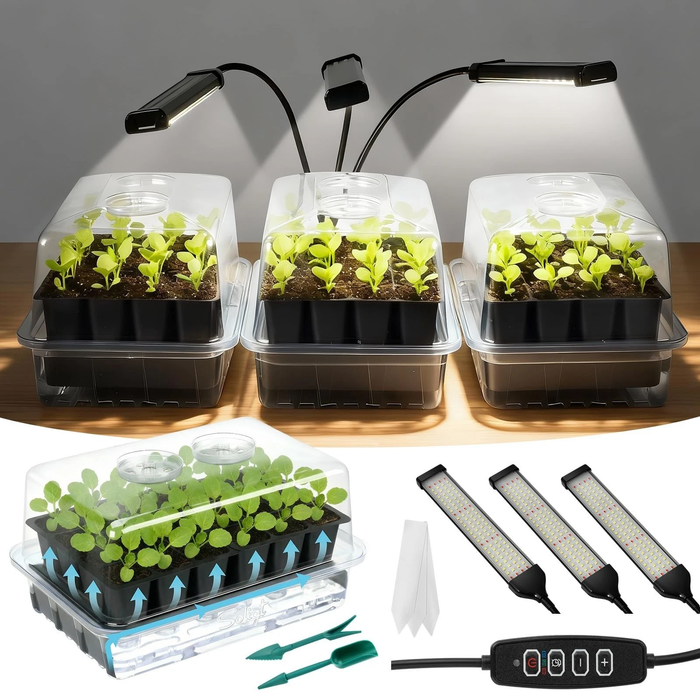 GreenStart - 72 Cell Self-Watering Seed Starter Trays with Grow Light