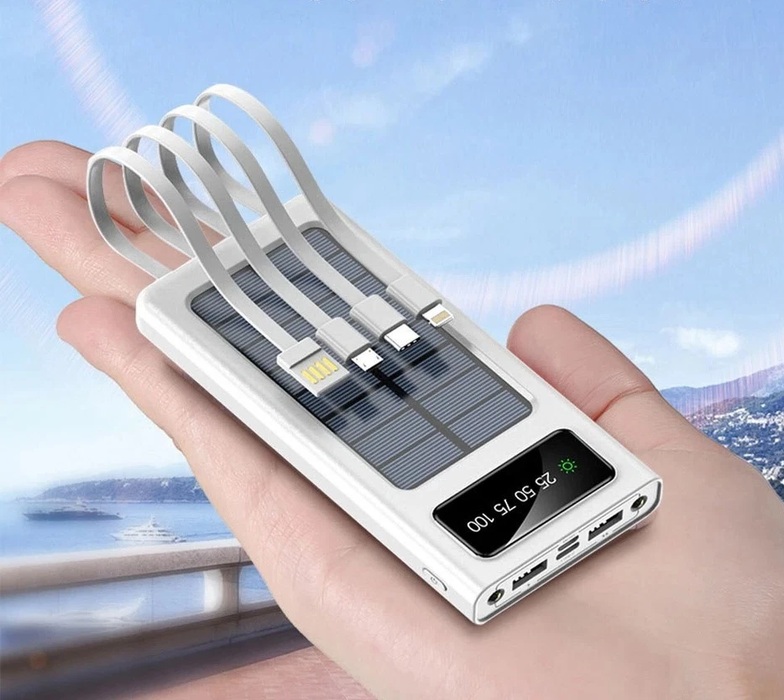 Solar Power Bank Stackable Portable Solar Power Bank | Built-in Cables | Fast Charging ...