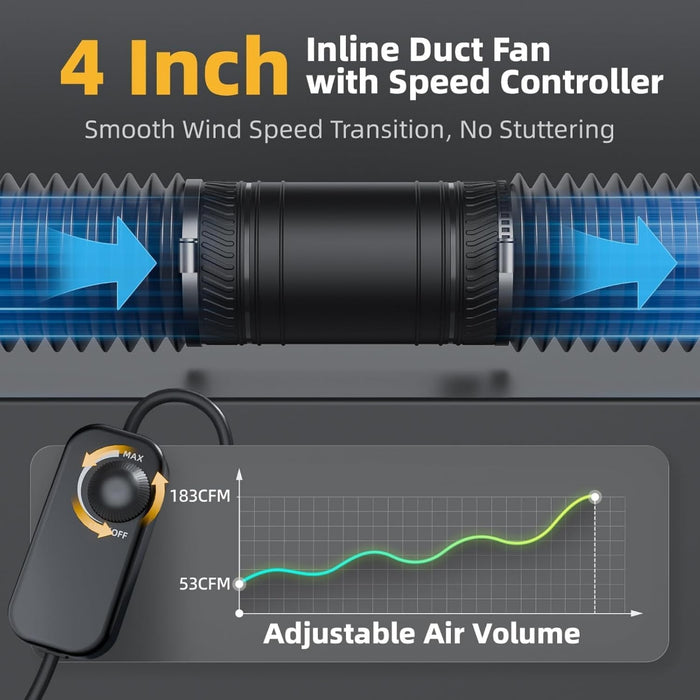 VentSure - 4-Inch Inline Duct Fan with Speed Controller