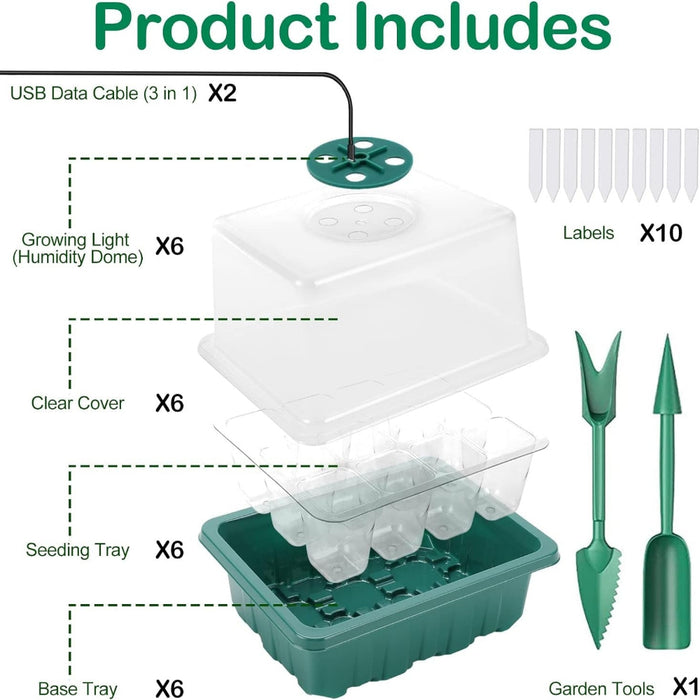 BrightRoot -  6PCS Seed Starter Kit with Grow Light