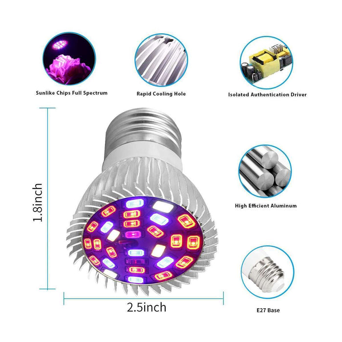 LeafBright - 100W Full Spectrum E27 LED Grow Light Bulbs