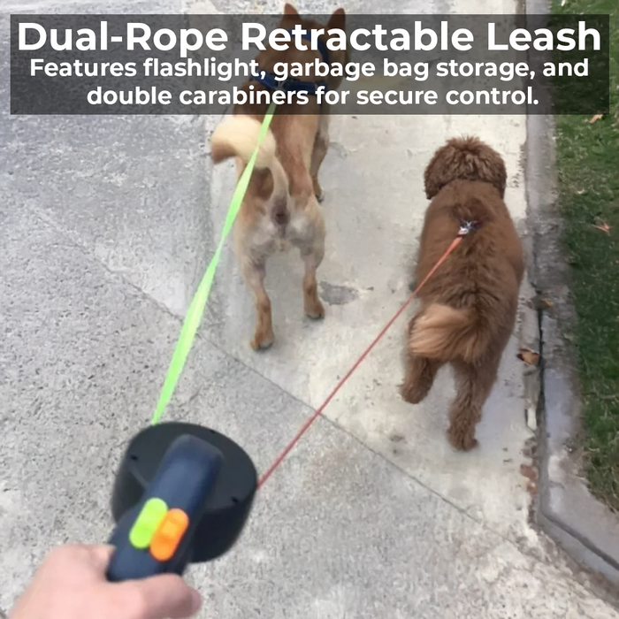 PupGlide Duo - Dual Retractable Dog Leash with Light