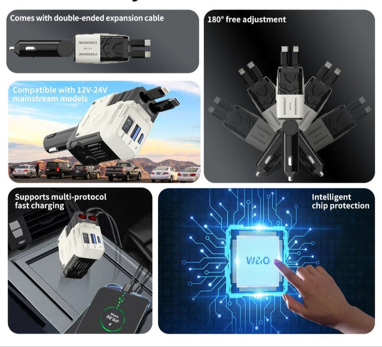 CableGlide - 4-in-1 Retractable Car Charger