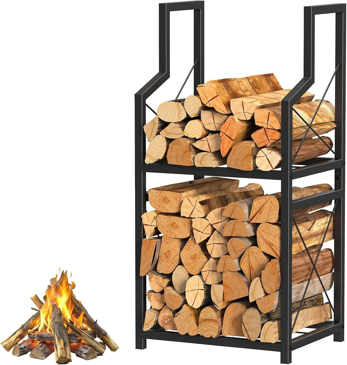 Firewood Rack | Indoor & Outdoor Log Holder | 2-Tier Storage | Rust ...