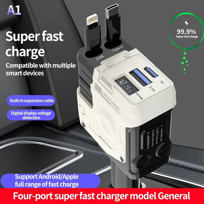 CableGlide - 4-in-1 Retractable Car Charger