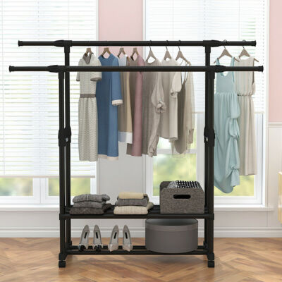 FlexiRack Duo – Adjustable Clothes Rack with Wheels