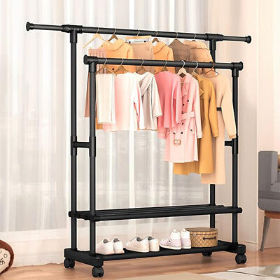FlexiRack Duo – Adjustable Clothes Rack with Wheels