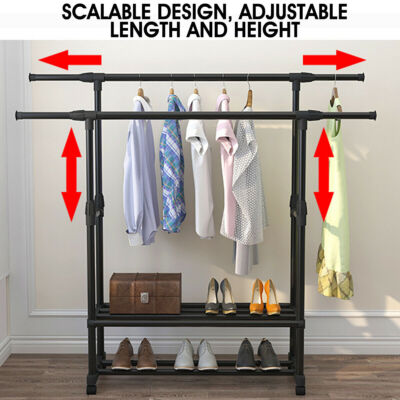 FlexiRack Duo – Adjustable Clothes Rack with Wheels