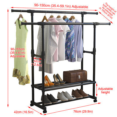 FlexiRack Duo – Adjustable Clothes Rack with Wheels