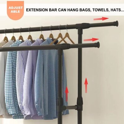 FlexiRack Duo – Adjustable Clothes Rack with Wheels