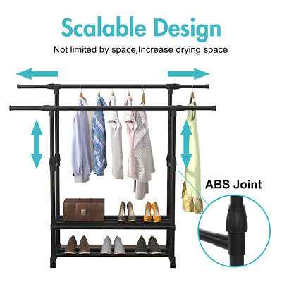 FlexiRack Duo – Adjustable Clothes Rack with Wheels