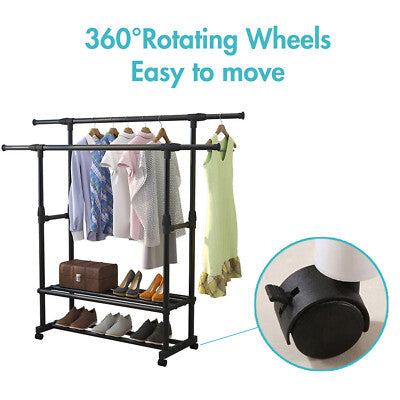 FlexiRack Duo – Adjustable Clothes Rack with Wheels