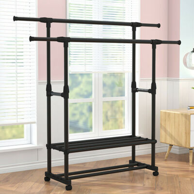 FlexiRack Duo – Adjustable Clothes Rack with Wheels