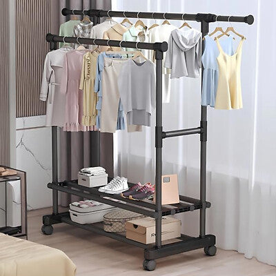 FlexiRack Duo – Adjustable Clothes Rack with Wheels