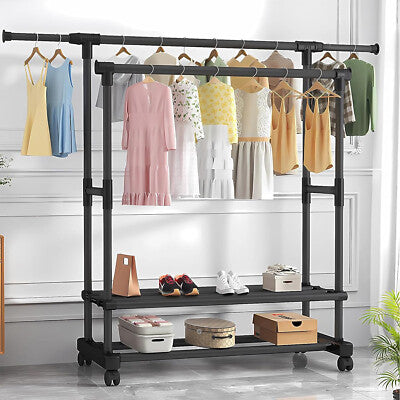 FlexiRack Duo – Adjustable Clothes Rack with Wheels