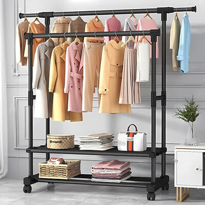 FlexiRack Duo – Adjustable Clothes Rack with Wheels