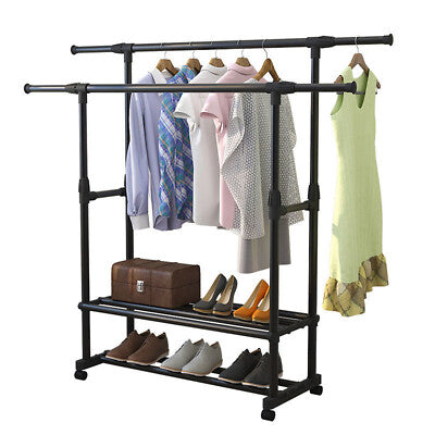 FlexiRack Duo – Adjustable Clothes Rack with Wheels