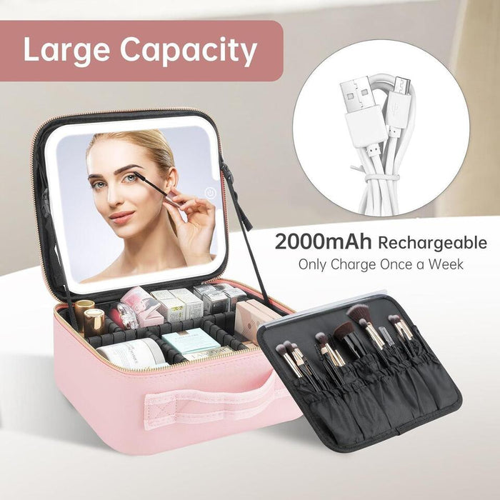 Portable Lighted Mirror Makeup Organizer Case