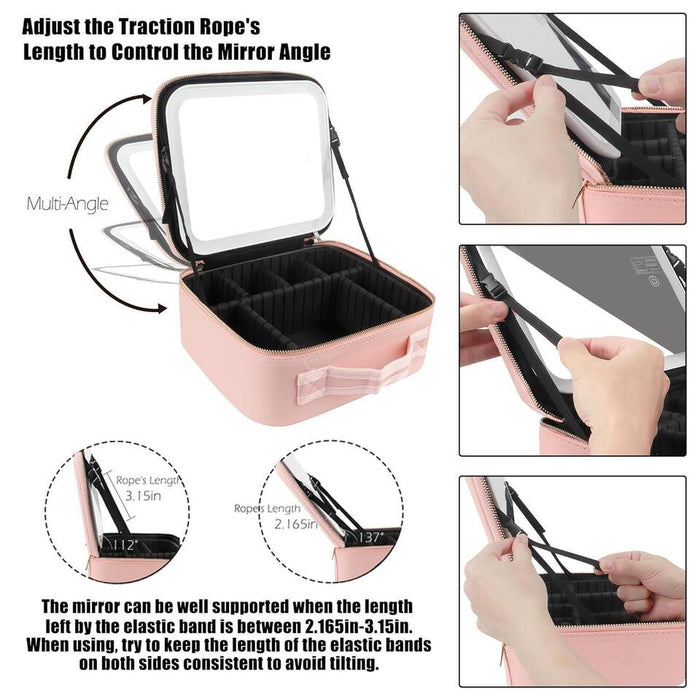 Portable Lighted Mirror Makeup Organizer Case