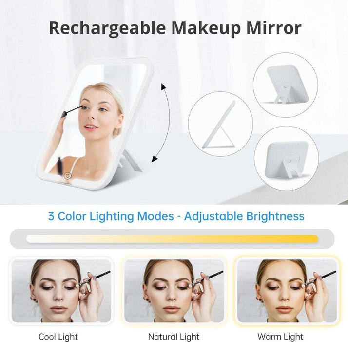 Portable Lighted Mirror Makeup Organizer Case