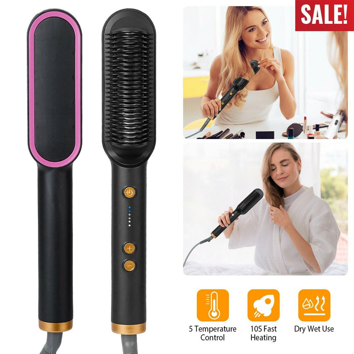 Heated Hair Straightener Brush