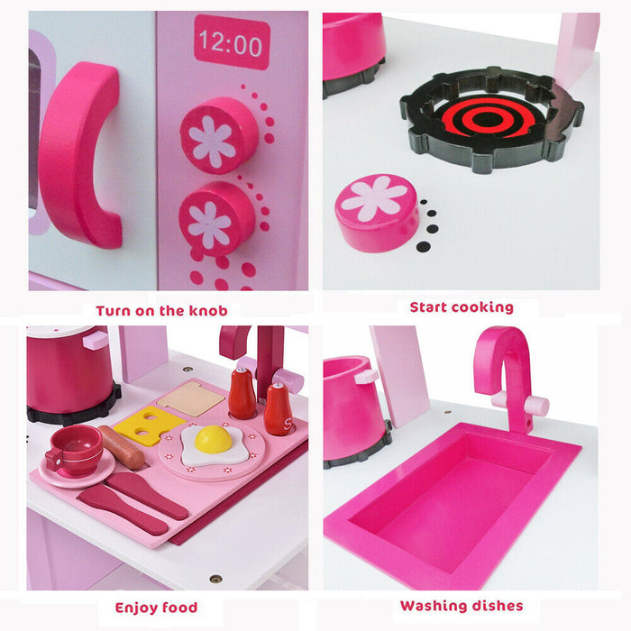 Toddler Wooden Play Kitchen Set - Pink