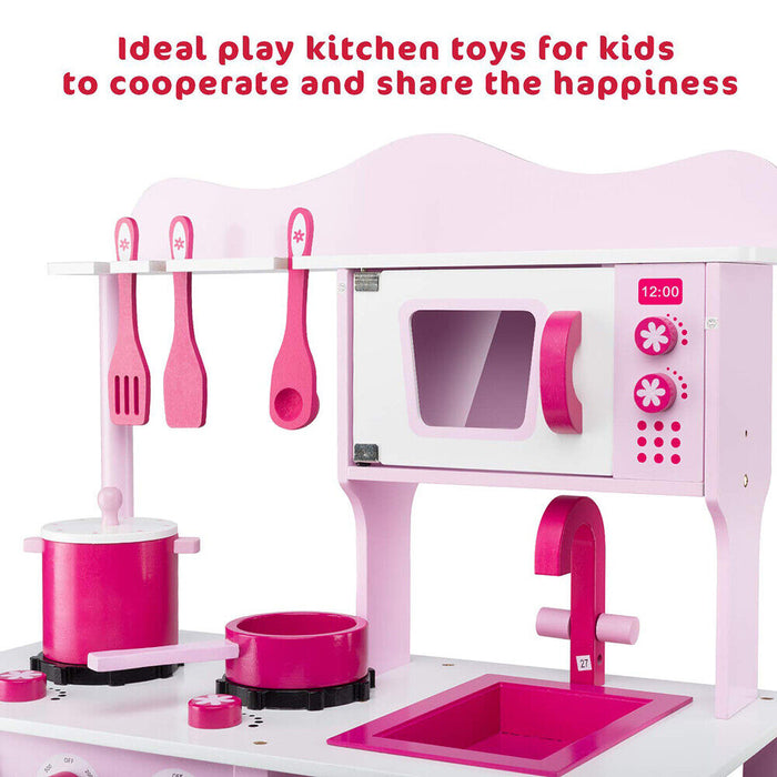 Toddler Wooden Play Kitchen Set - Pink