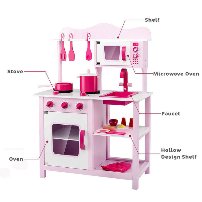 Toddler Wooden Play Kitchen Set - Pink