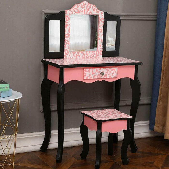 Kids Vanity Table and Chair - Pink