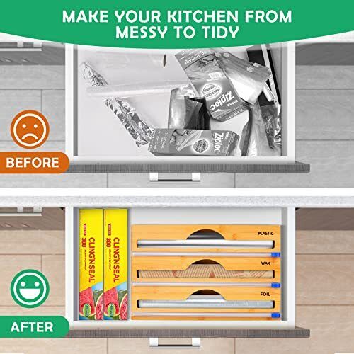 3 in 1 Bamboo Plastic Wrap Dispenser